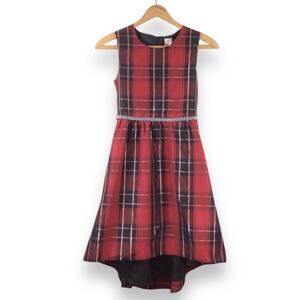 WONDER NATION Red Plaid Metallic Accent Holiday Party Hi/Lo Girls Dress size 16